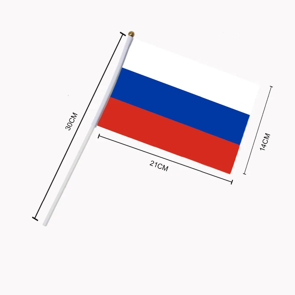 Маленькие флагштоки с русским флагом 14x21 см 10 шт. пластиковые для занятий спортом