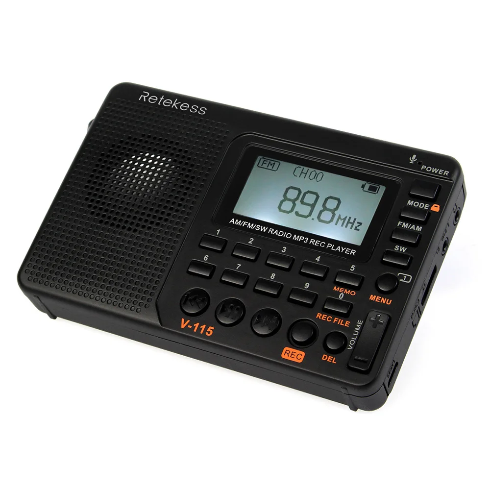 Retekess V-115 FM/AM/SW радио многополосный радиоприемник fm-радио REC рекордер басовый звук mp3-плеер колонки с таймером сна