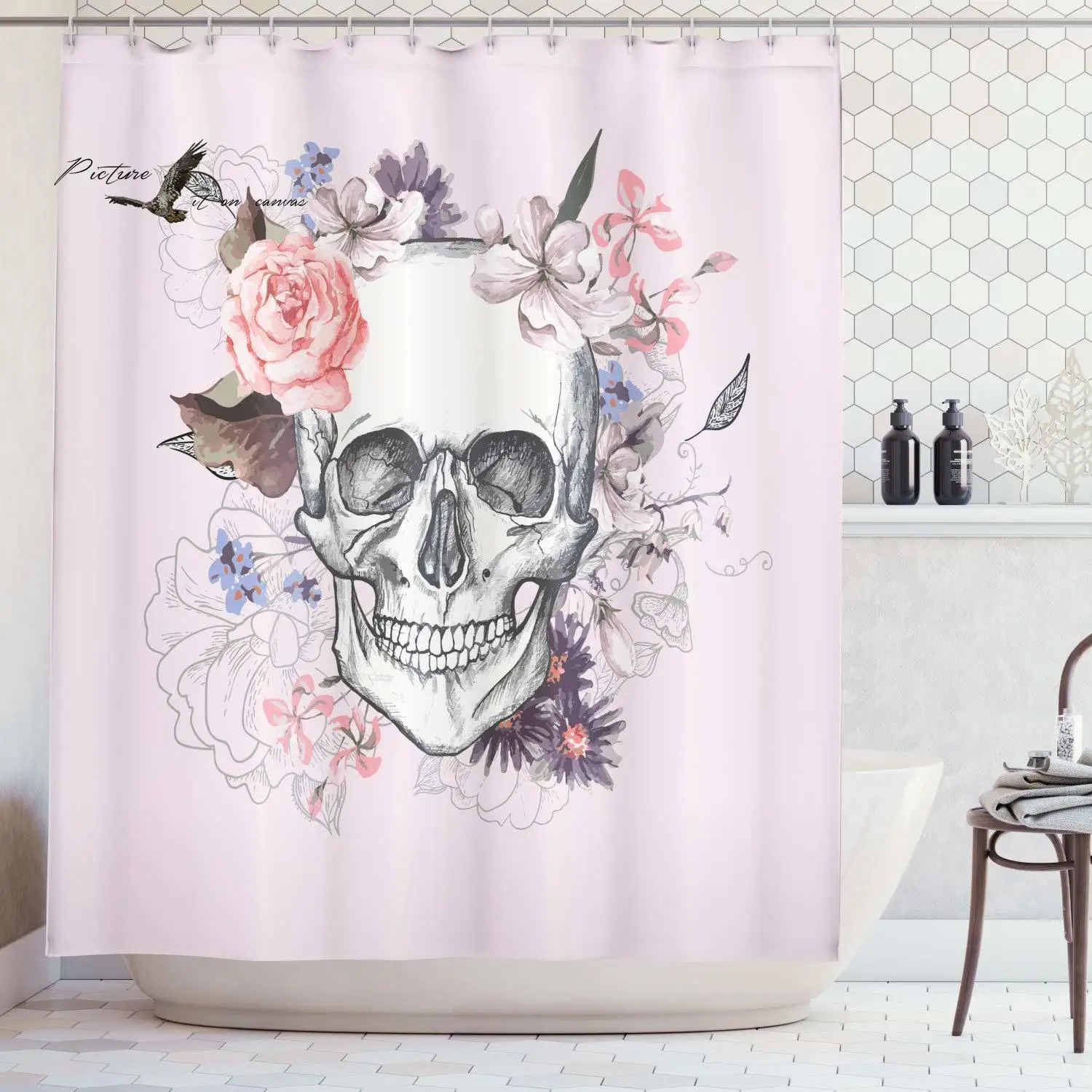 Занавеска для душа с черепом Ambesonne череп и цветы церемония празднование