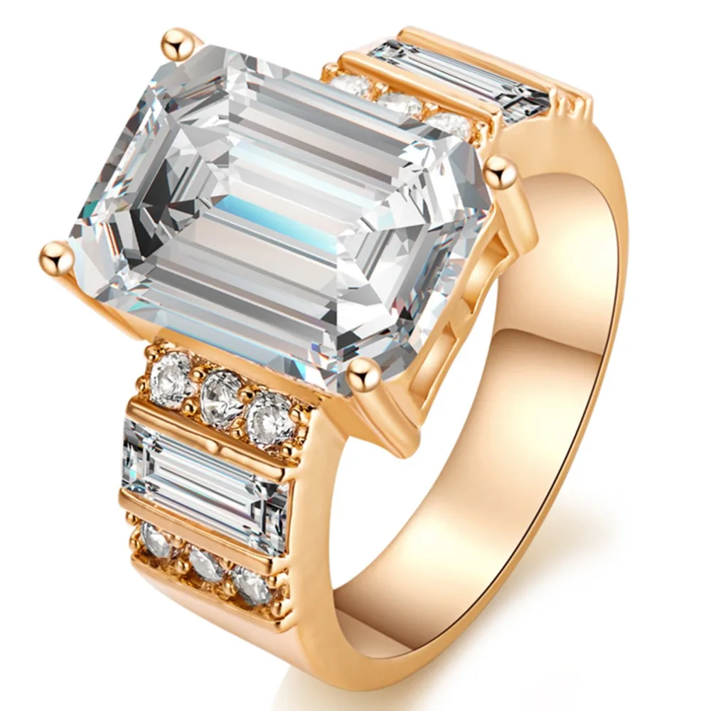 Большой Белый CZ кубический камень цирконий золотые кольца для женщин роскошный инкрустированный камень кольца модные ювелирные изделия День Святого Валентина подарок шоу элегантный