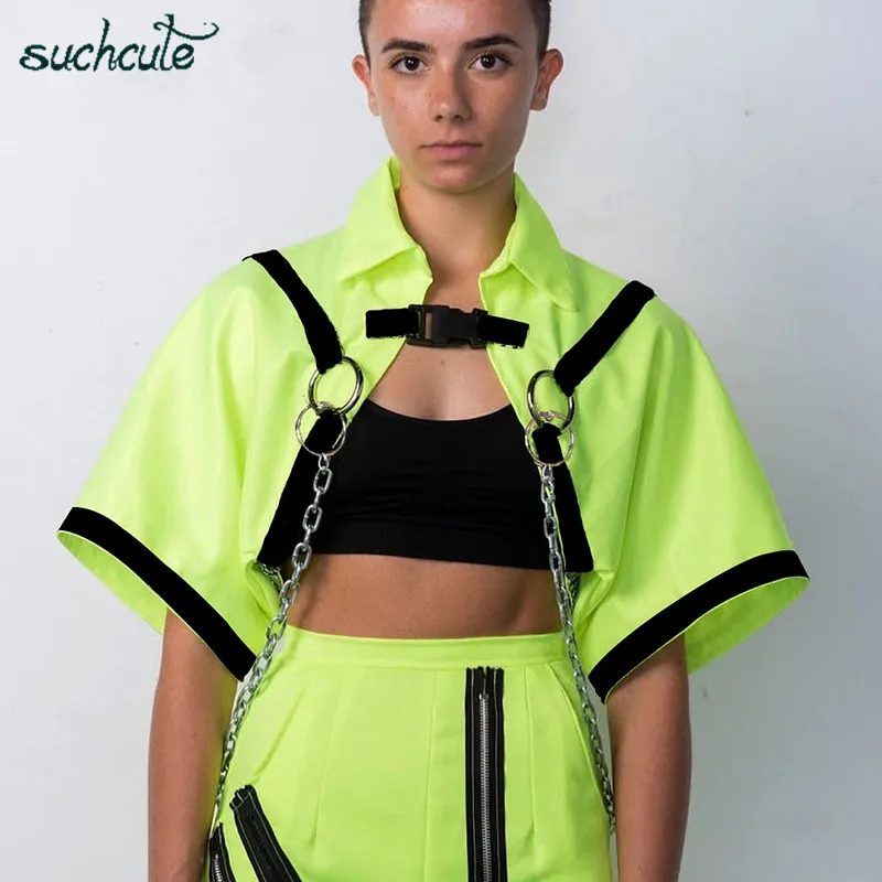SUCHCUTE женская футболка с металлической цепочкой Лето 2019 уличная готика Харадзюку