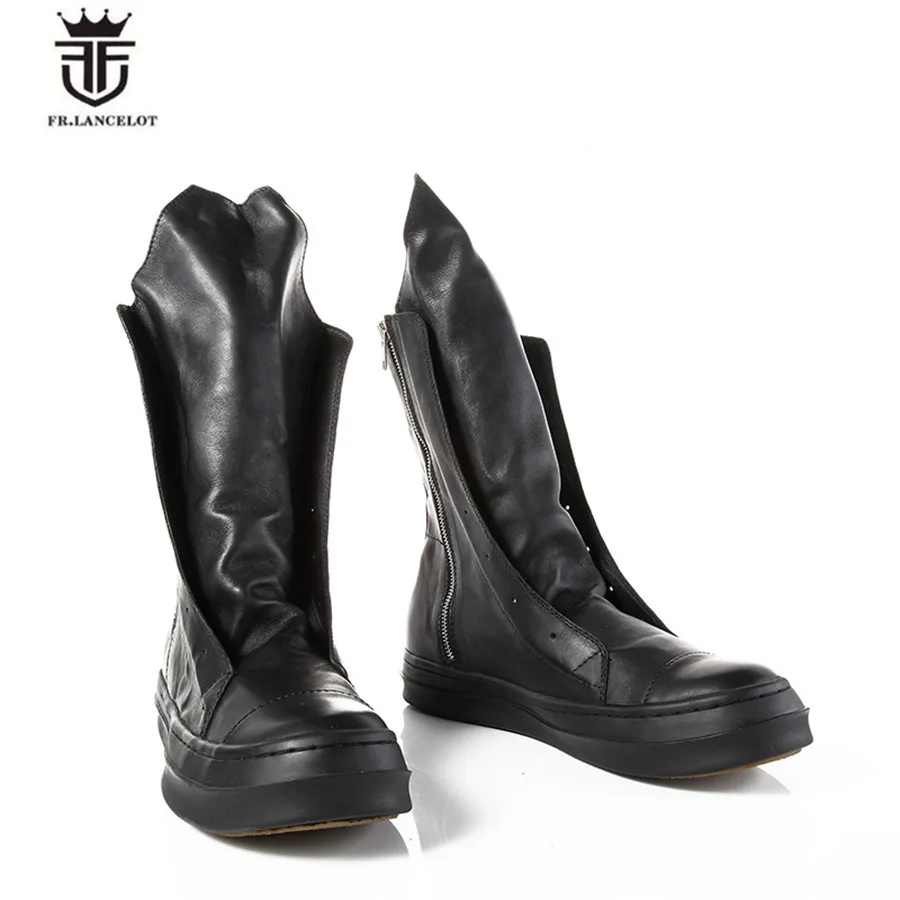 Настоящая фотография мужские ботинки на молнии из натуральной кожи модные