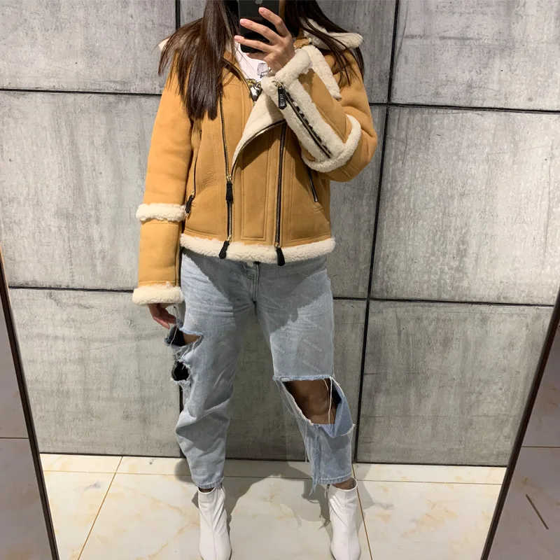 Женская замшевая куртка из овечьей кожи меха ягненка овчины | одежда