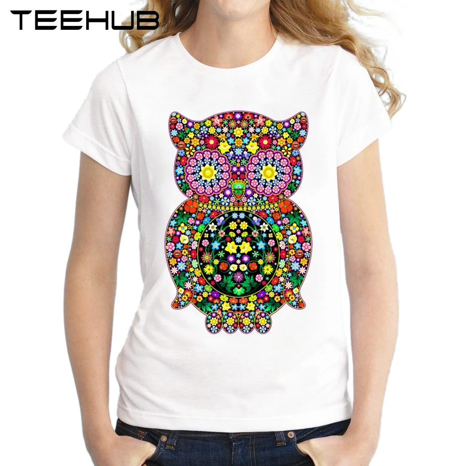 Женская футболка с коротким рукавом и круглым вырезом Zentangle принтом совы лето