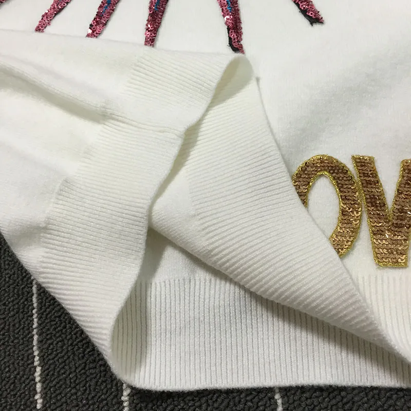 Autumn Winter Knitted Sweater Brand Women Planet Sequins Letter Embroidery Pullovers Female Casual Jumper Tops Pull Femme 2019 | Женская
