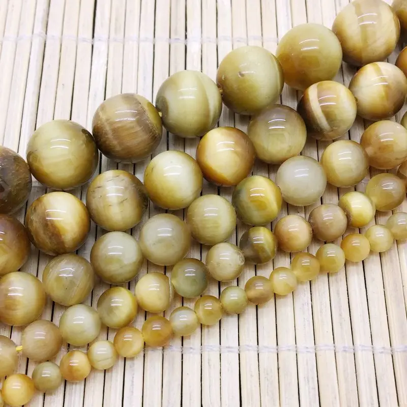 Натуральная каменная бусина из тигрового глаза с золотистым оттенком, шарообразная, гладкая, 6 мм, 8 мм, 10 мм, 12 мм, для создания украшений своими руками.