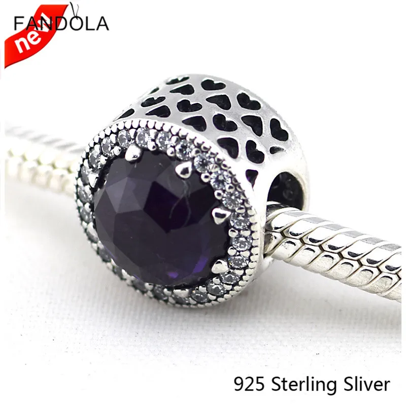 925 Sterling Silver Radiant Hearts Charm Royal Purple Crystal Clear CZ Fits Women Bracelets Jewelry | Украшения и аксессуары