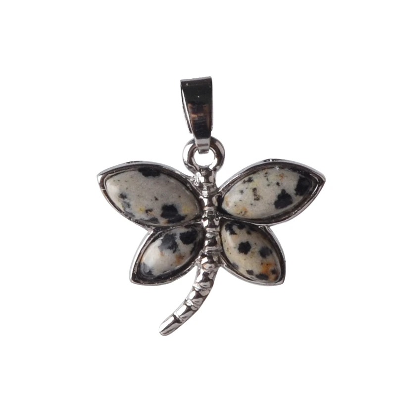 Dalmation jasper SEVENSTONE Подвески Стрекоза натуральный камень кулон ожерелье женщины лазурит авантюрин Малахит мужчины ожерелья, подвесы, чокеры - Окраска металла: Dalmation jasper