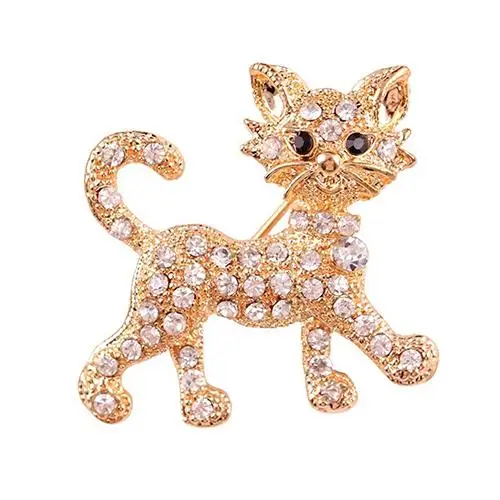 Women Fashion Shining Rhinestone Brooch Cool Cat Pattern Decor Jewelry Women's Weddings Banquet Pins New Year's Gifts | Украшения и