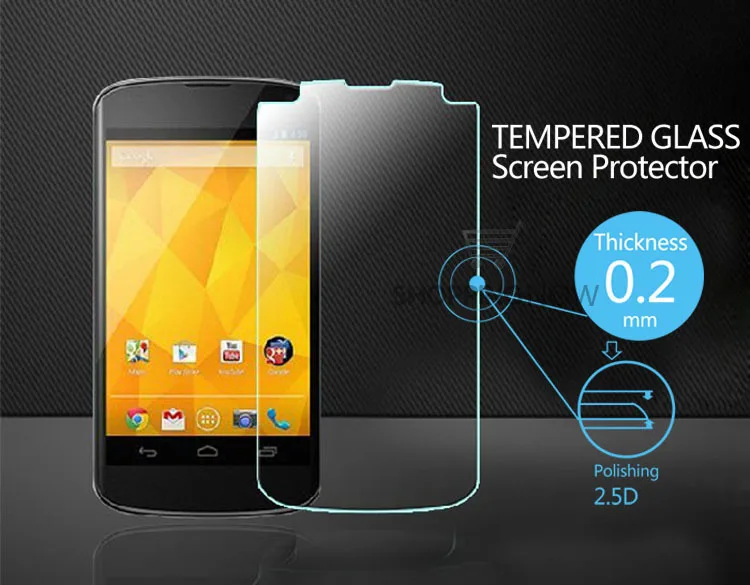 Ultra-thin 0.2mm 2.5D 9H Premium Tempered Glass Screen Protector Film For LG Google Nexus 4 E960 With Retail Package 2014NEW | Мобильные