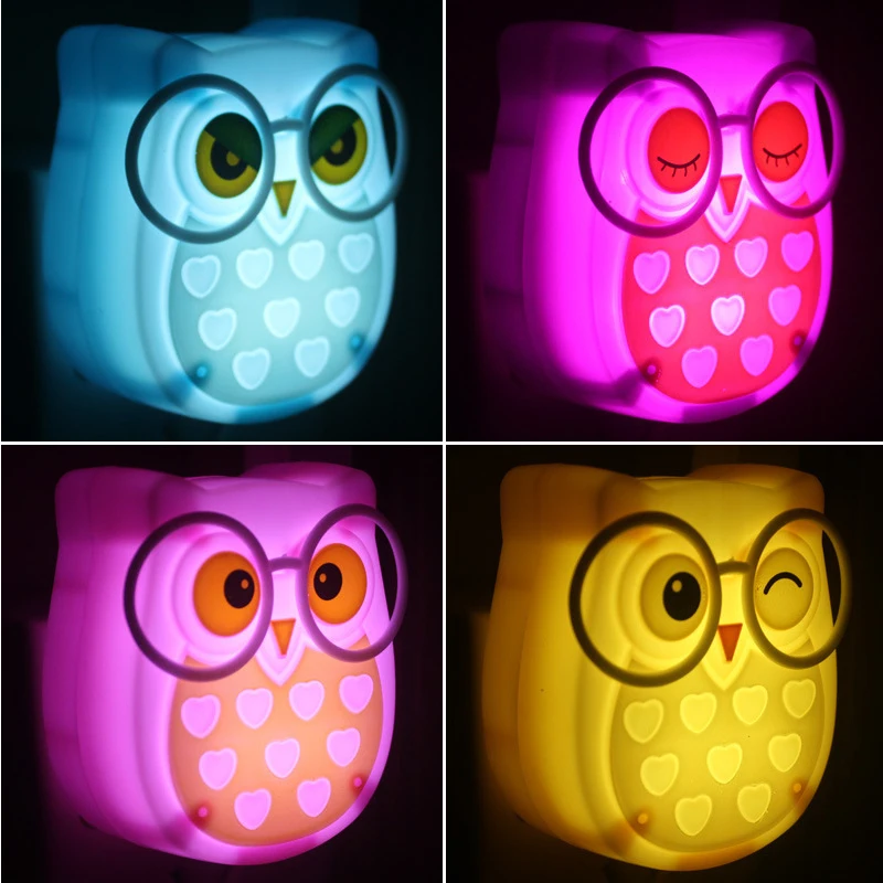 

4 Colors Mini Owl Led Night light Auto Sensor Light Control Lamp EU US Plug Child Kid Baby Bedside Bird Light Socket night light