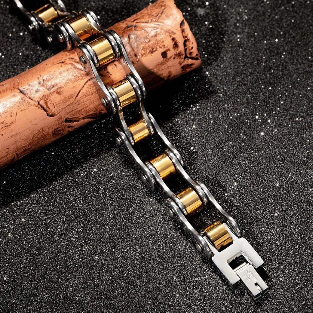 12mm Friend Gift Stainless Steel Silver Color And Gold Motorcycle Biker Bicycle Chain Jewelry Mens Womens Bracelet Bangle | Украшения и