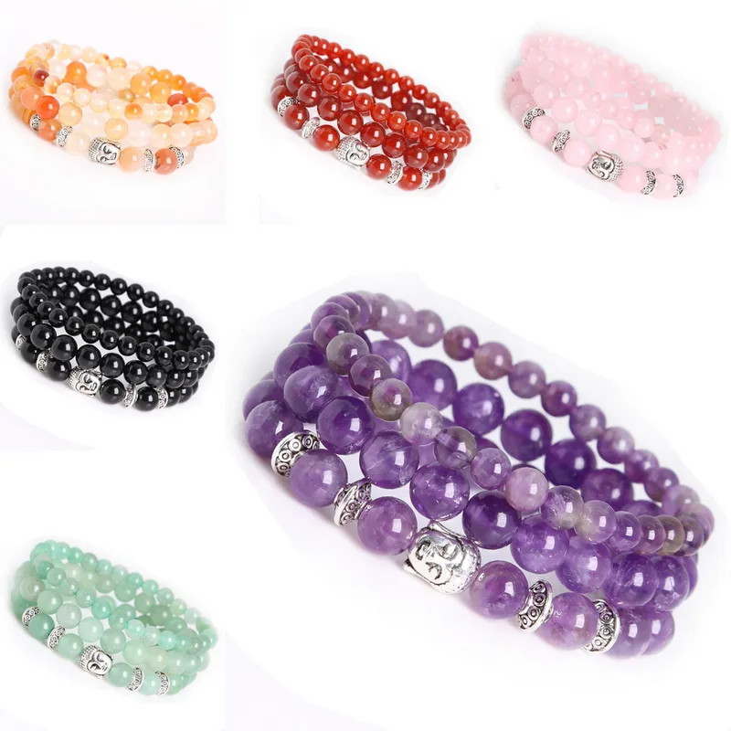 3 шт./компл. Будда из натурального камня бусы браслет агата Jadee Amethys Rose Quartzz