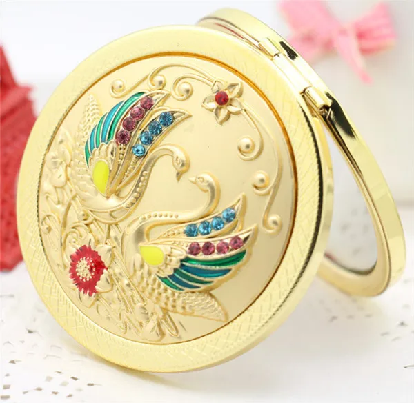 New Fashion Golden Portable Pocket Compact Mirror Metal Folding Travel Cosmetic PJ014|mirror figure|mirror weddingmirror magnification |