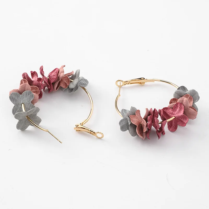 2018 Sweet Elegant Fabric Flower Petal Big Circle Hoop Earrings Colourful Geometric Alloy Loop Earring For Women Charm Jewelry | Украшения