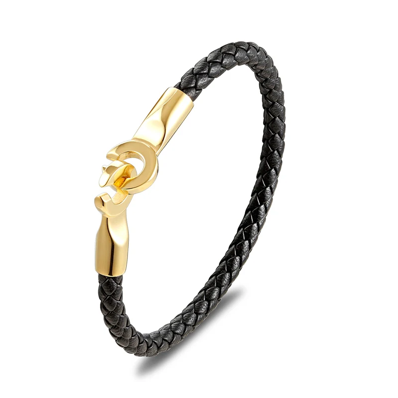 

2019 New Jewelry Punk Black Braided Leather Bracelet Men Luxury Handmade Stainless Steel Clasp Bracelet Bangles Gifts Pulseras