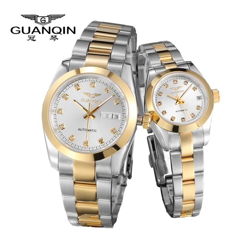 white gold GUANQIN, роскошные часы для влюбленных,, Топ бренд, роскошные часы для пар, наручные часы, модные, водонепроницаемые, для мужчин и женщин, наручные часы - Цвет: white gold