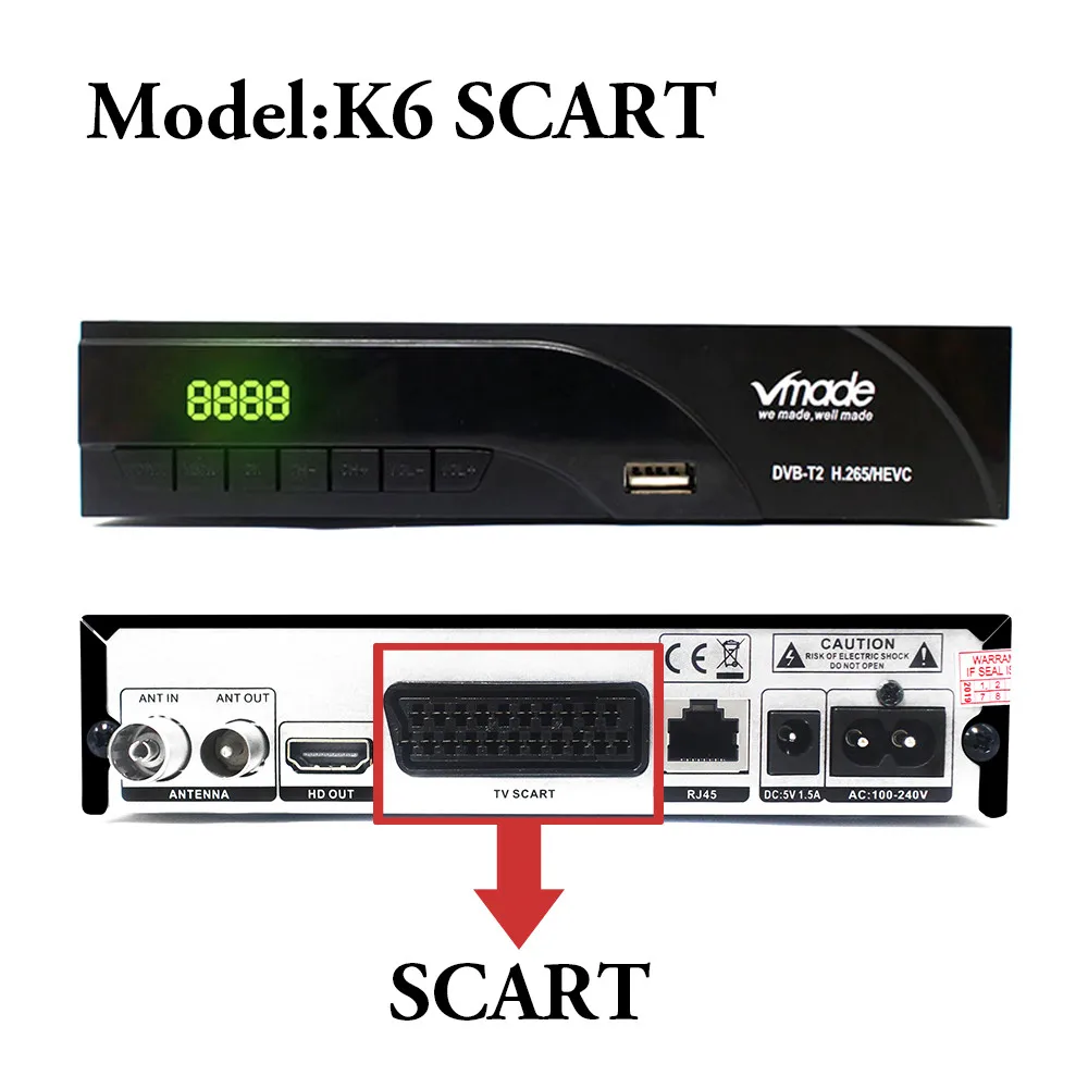 K6-SCART Vmade новейший DVB-T2 цифровой ТВ приемник поддерживает H.265 wifi YouTube DVB-T2 ресивер Горячая Распродажа Европейский DVB-T эфирный ресивер - Цвет: K6-SCART