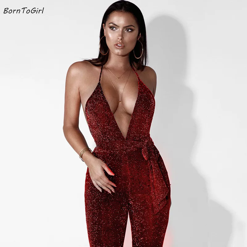 Borntogirl вечерние Bodycon сексуальные повод глубокий v-образным вырезом Комбинезоны