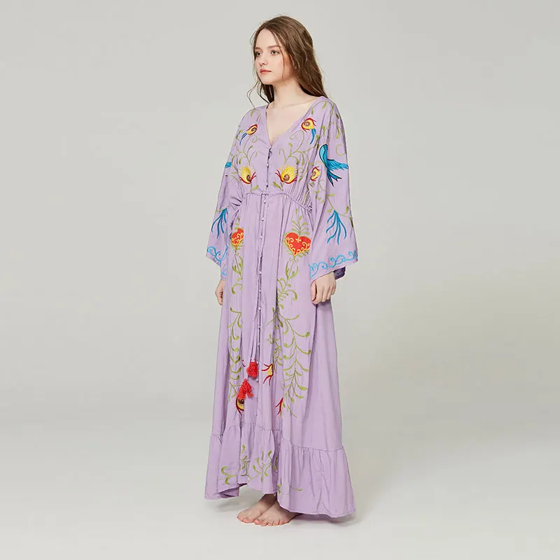 Женское платье-макси BOHOFREE с треугольным вырезом и рукавом летучая мышь свободные