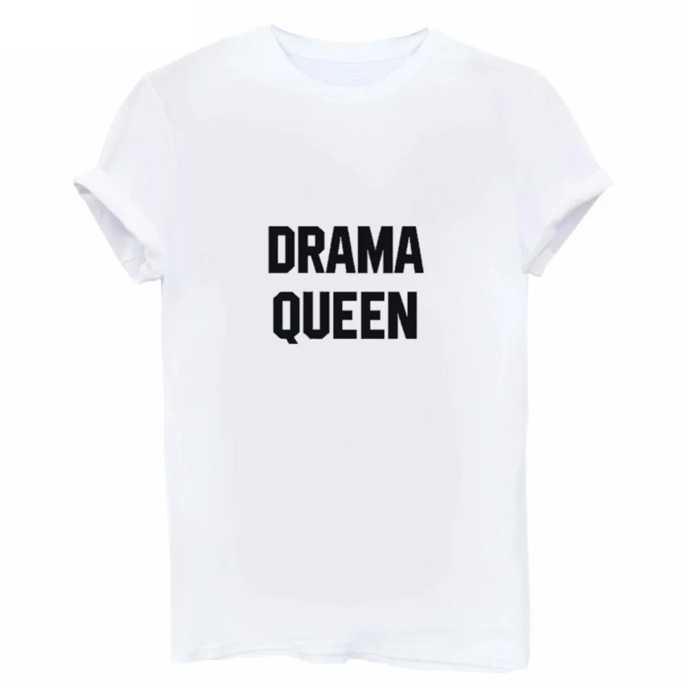 2017 летние новые женские топы модная белая черная футболка с надписью DRAMA QUEEN Harajuku