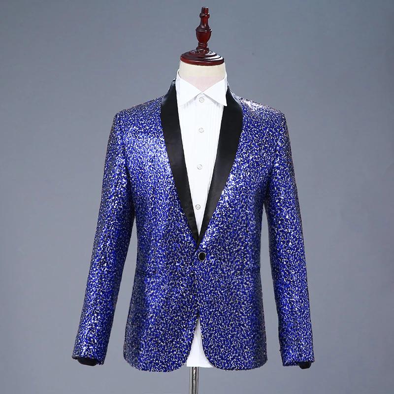 Мужской Блестящий блестящий костюм Куртка Блейзер masculino Slim Fit одна кнопка смокинг