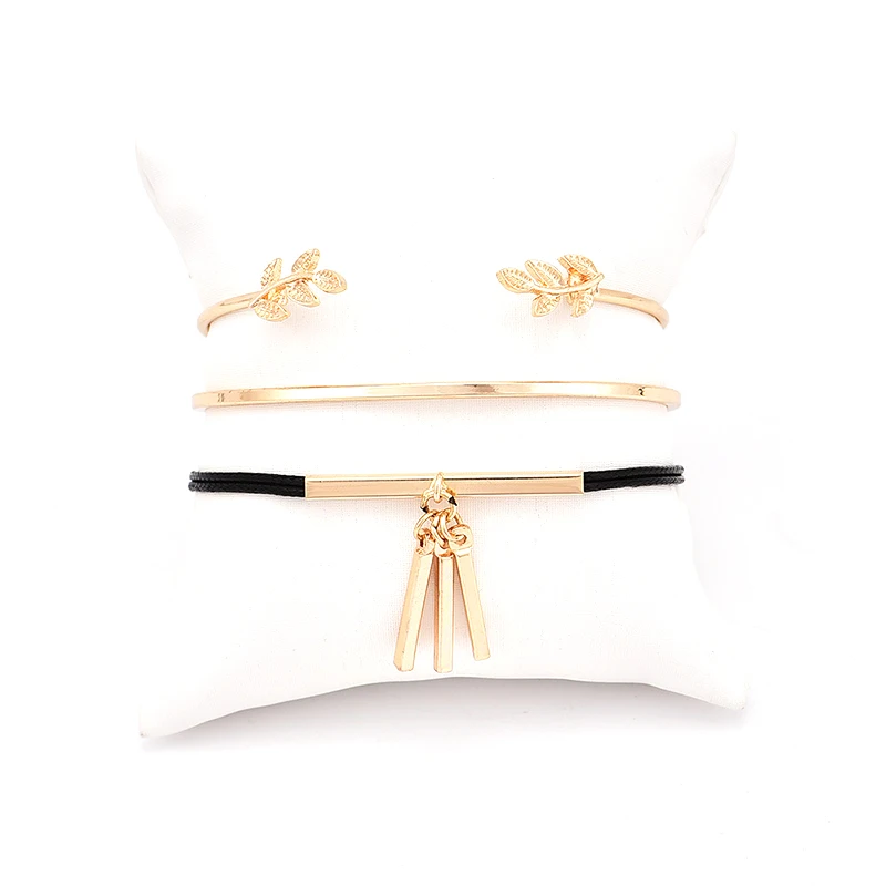 3 шт./компл. женские браслеты Изысканный Лист Кулон Прямоугольный кожаный