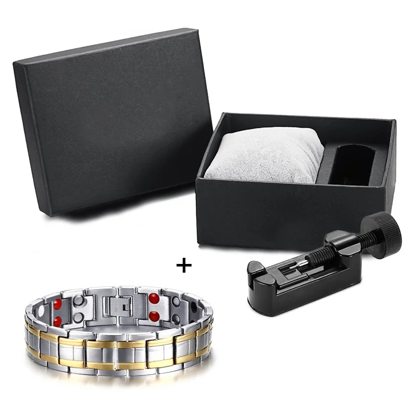 

WelMag Men's Magnetic Bracelets Bangles Stainless Steel Gold Power Therapy Wristband Double Row Germanium Health Bracelet