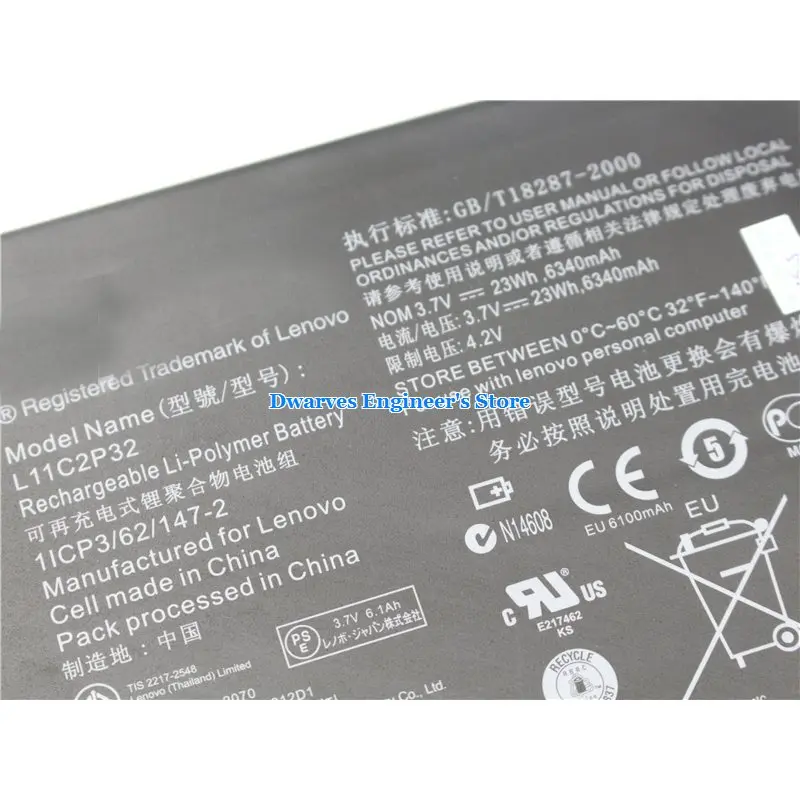 Оригинальный аккумулятор для ноутбука 3 7 В L11C2P32 A10-70 IdeaTab B6000-F S6000 S600H S6000-F 6340 мАч 23Wh |