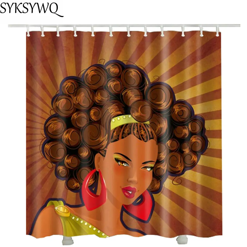 African American shower curtain fabric 2018 new hot sale drop shipping waterproof polyester bathroom with rings | Дом и сад