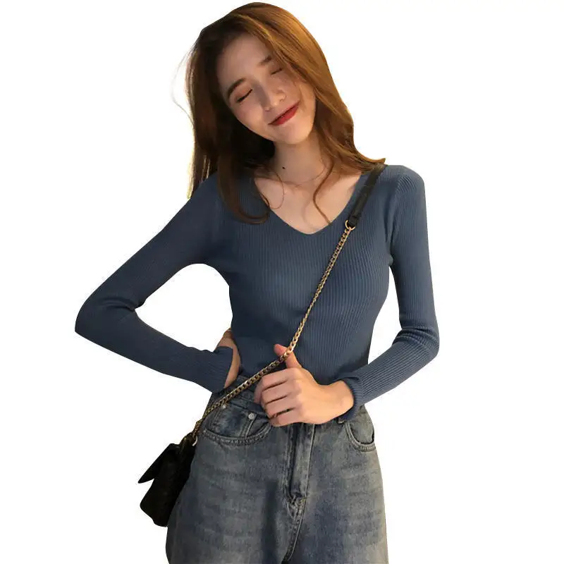

Autumn Pullover Women V Neck Sweater Knitted Jumper Womens Sweaters Winter Tops