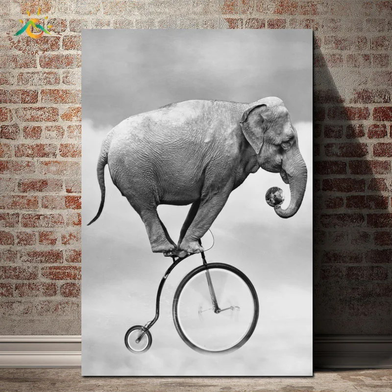 

Fantasy Black and White Elephant Bicycle Sky Art Prints and Poster Canvas Picture Painting Artwork Wall Art Decorative Pictures