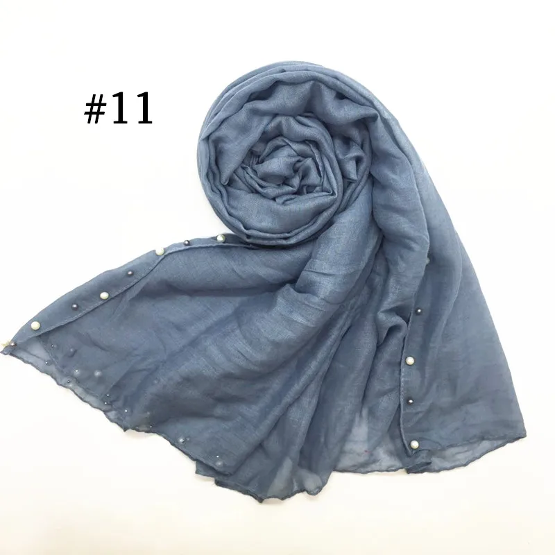 number 11 Новинка, Лидер продаж, простой Разноцветный жемчуг, hijabs, женская вискоза, однотонный шарф, красивый шарф, украшенный бисером, мусульманская голова, обертывания, элегантные 10 шт., быстрая - Цвет: number 11
