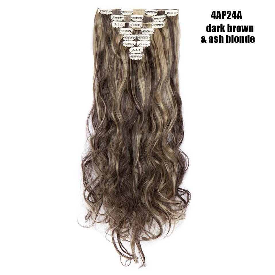 4AP24A SNOILITE 2" 8 шт./компл. длинные волнистые натуральные заколки для наращивания волос высокотемпературный волоконный шиньон синтетические 18 клипов в прическе - Цвет: 4AP24A