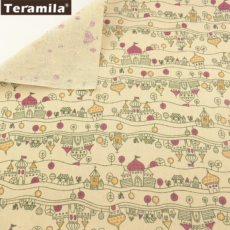 

TERAMILA Home Textile Cotton Linen Fabric Sewing Material Print House Design Tissu Tablecloth Pillow Bag Curtain Cushion Pillow
