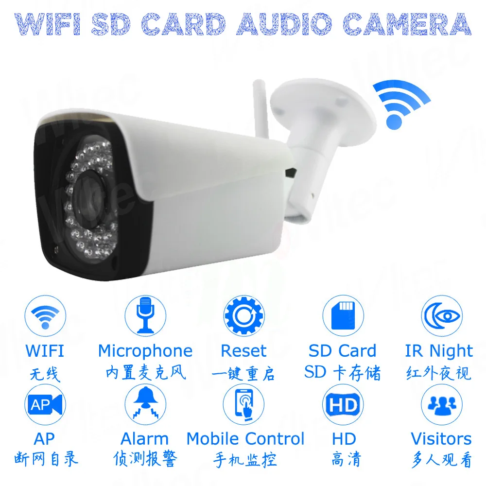 Камера видеонаблюдения P2P Cloud Wifi аудио 1080P инфракрасная камера 128 ГБ sd карта H.265 Reset