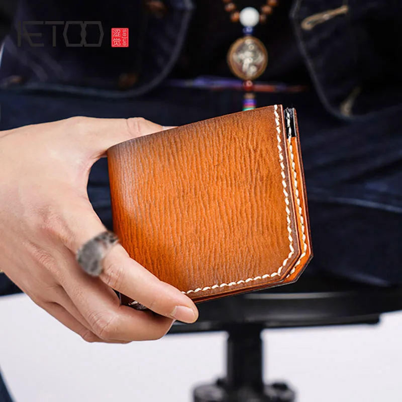 AETOO Handmade head cowhide wallet thin color male leather short horizontal casual simple | Багаж и сумки