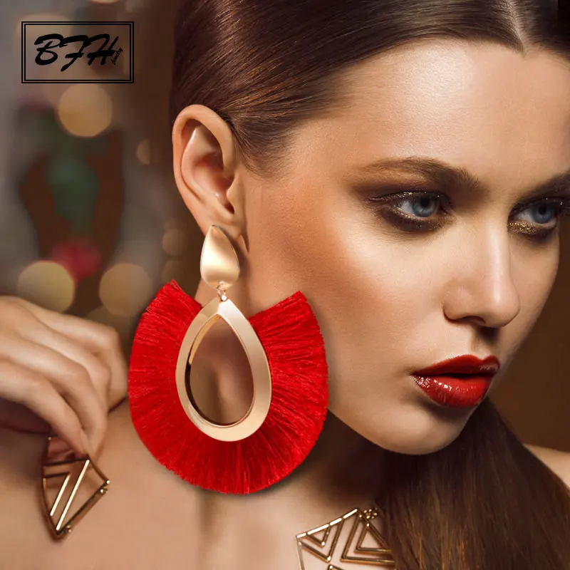 BFH Bohemian Big Drop Earrings for Women Lady Female Fringe Handmade Brincos Large Fashion Woman Tassel Earring Jewelry