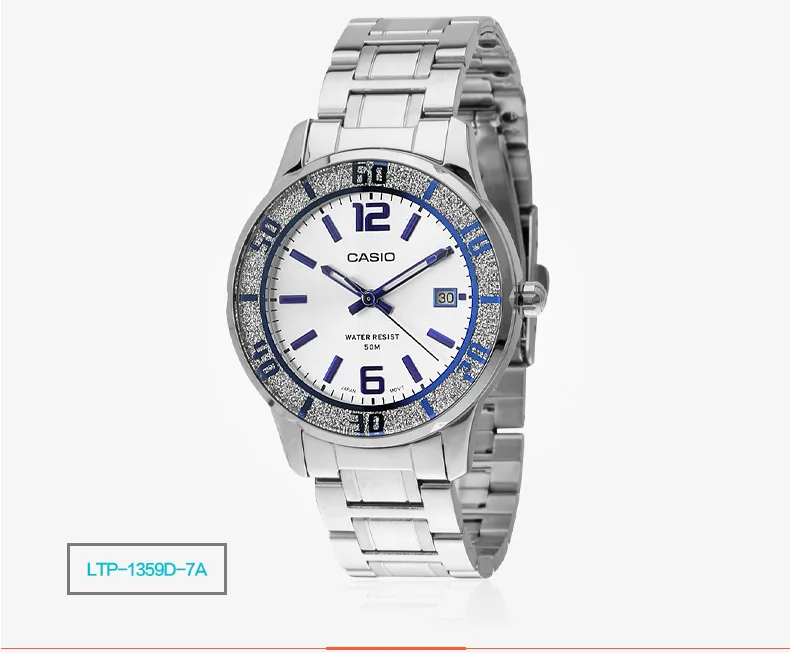 Casio, женские часы, 50 метров, водонепроницаемые, новые, указка, серия, модные, бизнес, женские, кварцевые часы, белая пластина, LTP-1359, для девушек