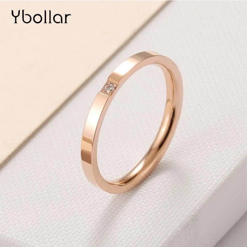 Кольцо из нержавеющей стали с цирконием цвета розового золота обручальное