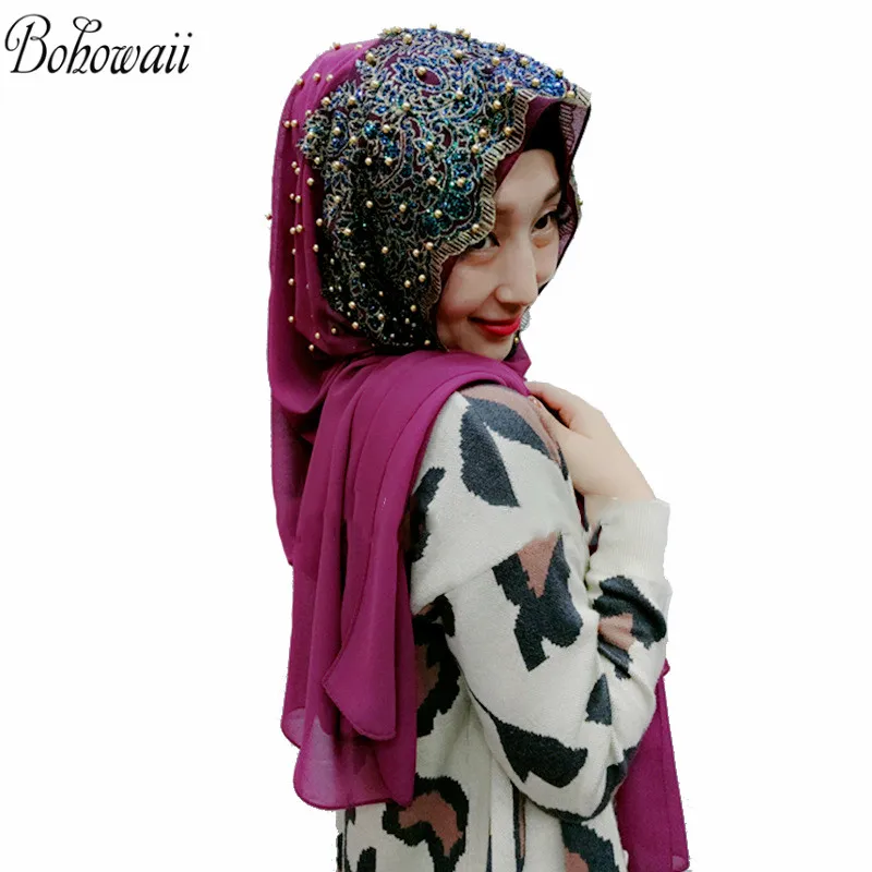 Мусульманский Хиджаб BOHOWAII шарфы для женщин длинный головной платок с бусинами