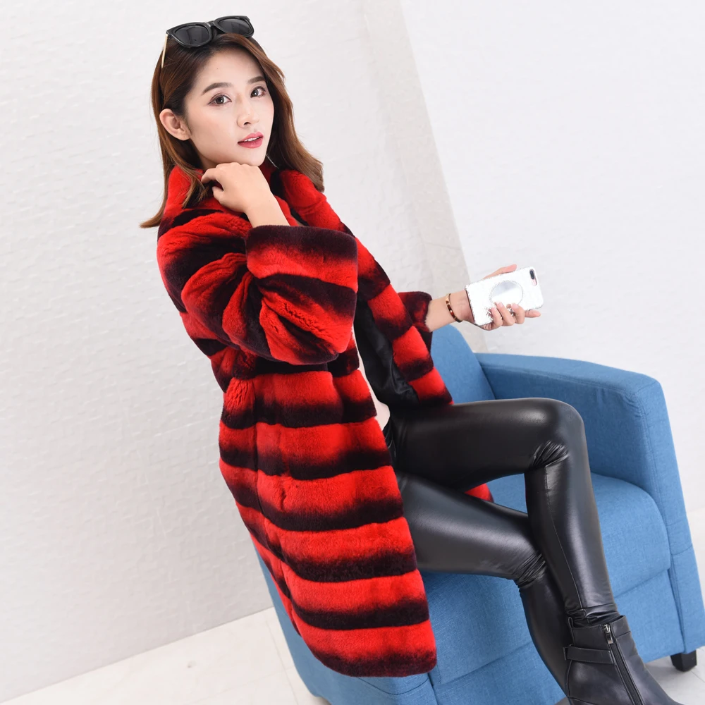 2020 Для женщин Настоящий мех кролика пальто Теплый Мягкий длинная куртка высокое