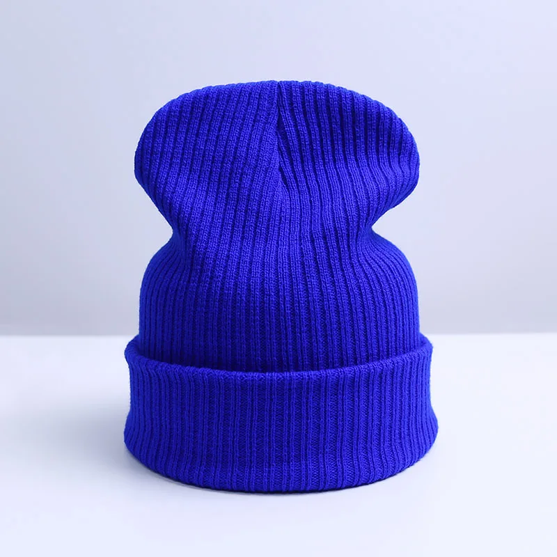 Модная зимняя женская шапка унисекс/мужская шапка Skullies Beanies, мужская шапка Beanies, простая тёплая шапка, Прямая поставка - Цвет: F Blue