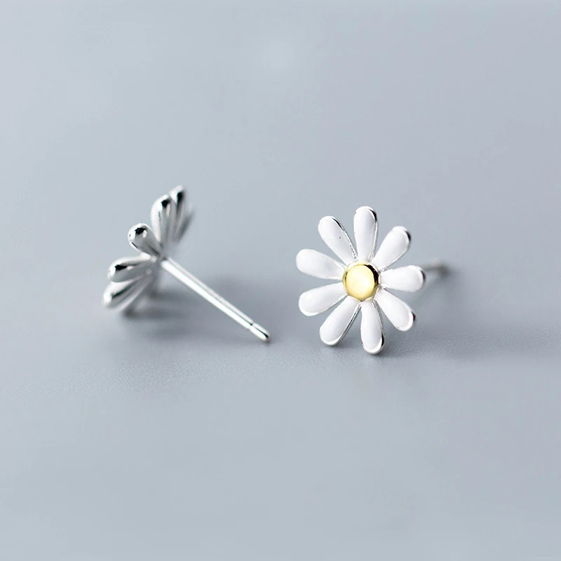 925 Sterling Silver MloveAcc чистый 925 пробы Серебряный цветок маргаритки красивые серьги-гвоздики милые серьги маргаритки для женщин высокое качество - Окраска металла: 925 Sterling Silver