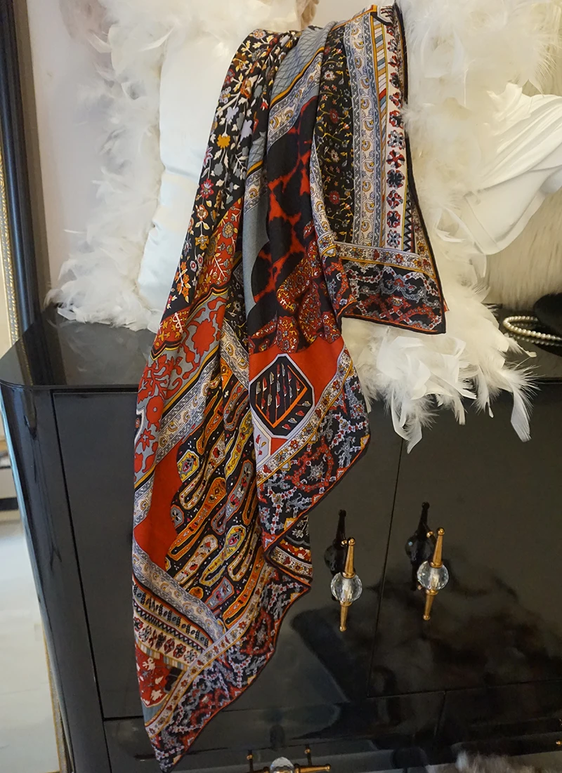 ETHQFF Luxury brand printed silk cashmere shawl women's square scarf elegant design wrap warm winter thickening | Аксессуары для