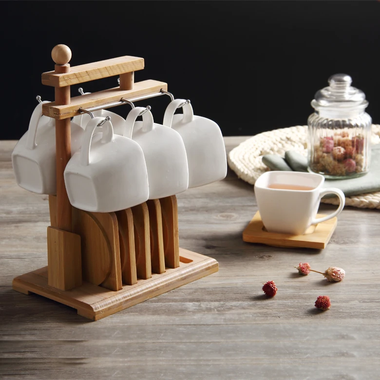 Набор кофейных чашек и блюдца деревянная полка короткая белая послеобеденная