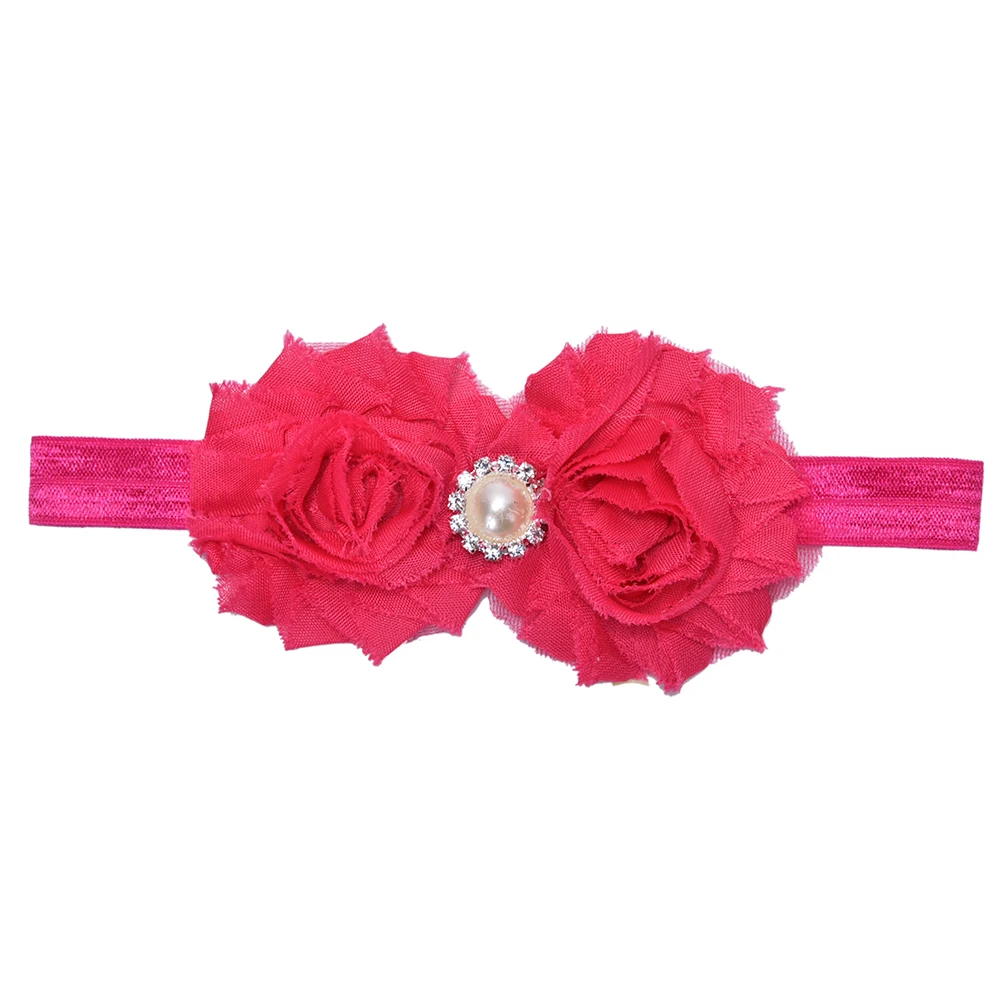 New 1 Pc Newborn Baby Headband Chiffon 2 Flower Pearl Headbands Elasticity hair accessories | Мать и ребенок