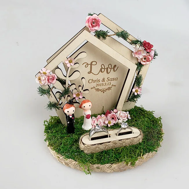 ring box DD On sale custom name Anniversary Engagement rings bearer pillow wood wedding flower rustic ring box - Цвет: ring box DD