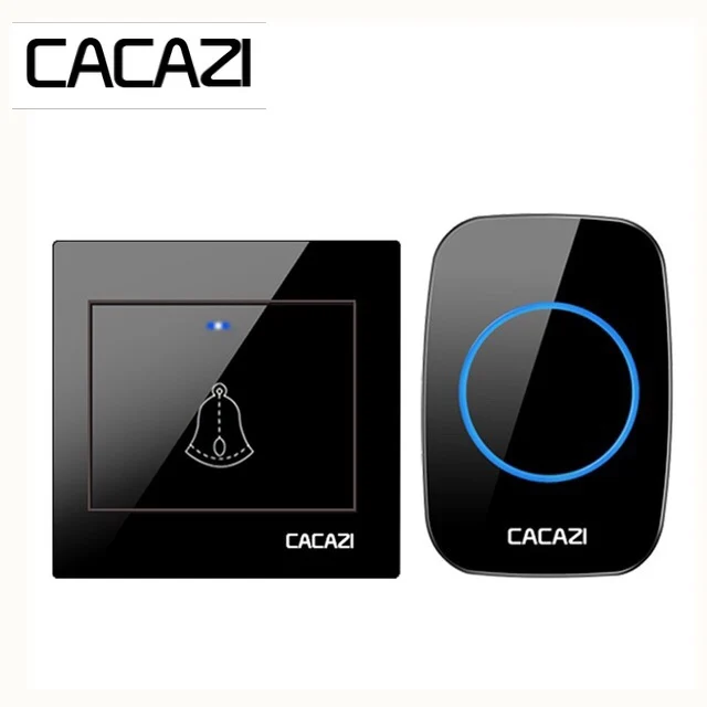 Black 1x1 Cacazi, беспроводной дверной звонок Водонепроницаемый 300 м Пульт дистанционного управления 1 кнопка батареи 1 2 приемник домашний дверной звонок led light 36 chime US EU UK Plug - Цвет: Black 1x1