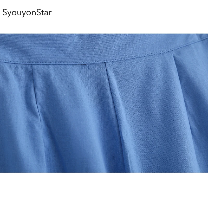 Женская трапециевидная юбка youyonstar синяя повседневная миди с оборками лето 2019 |